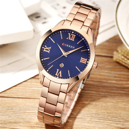 Curren C9007L Classic Women Watch with Date – Rose Gold & Blue