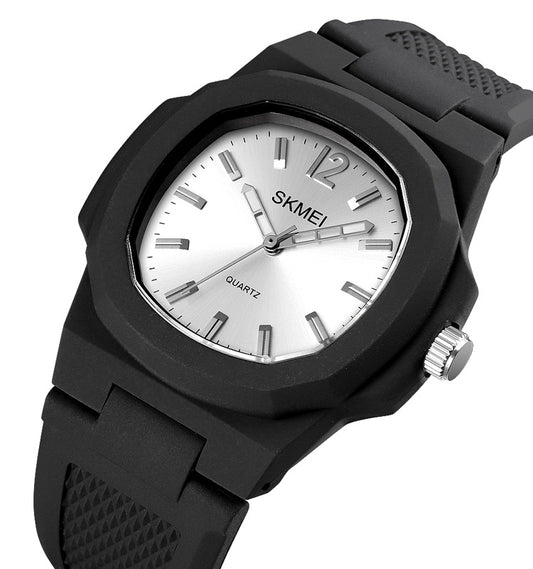 SKMEI 1717 Silicon Strap Analog Watch For Men-Black Silver