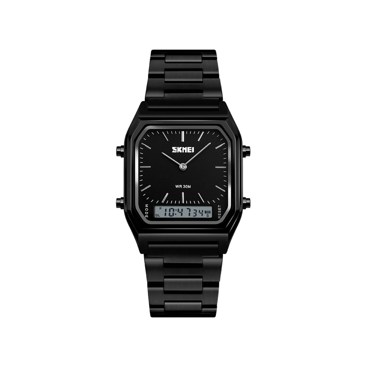 SKMEI 1220 Stainless Steel Dual Display Casual Watch-Black