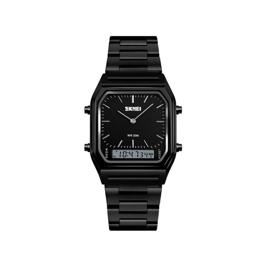 SKMEI 1220 Stainless Steel Dual Display Casual Watch-Black