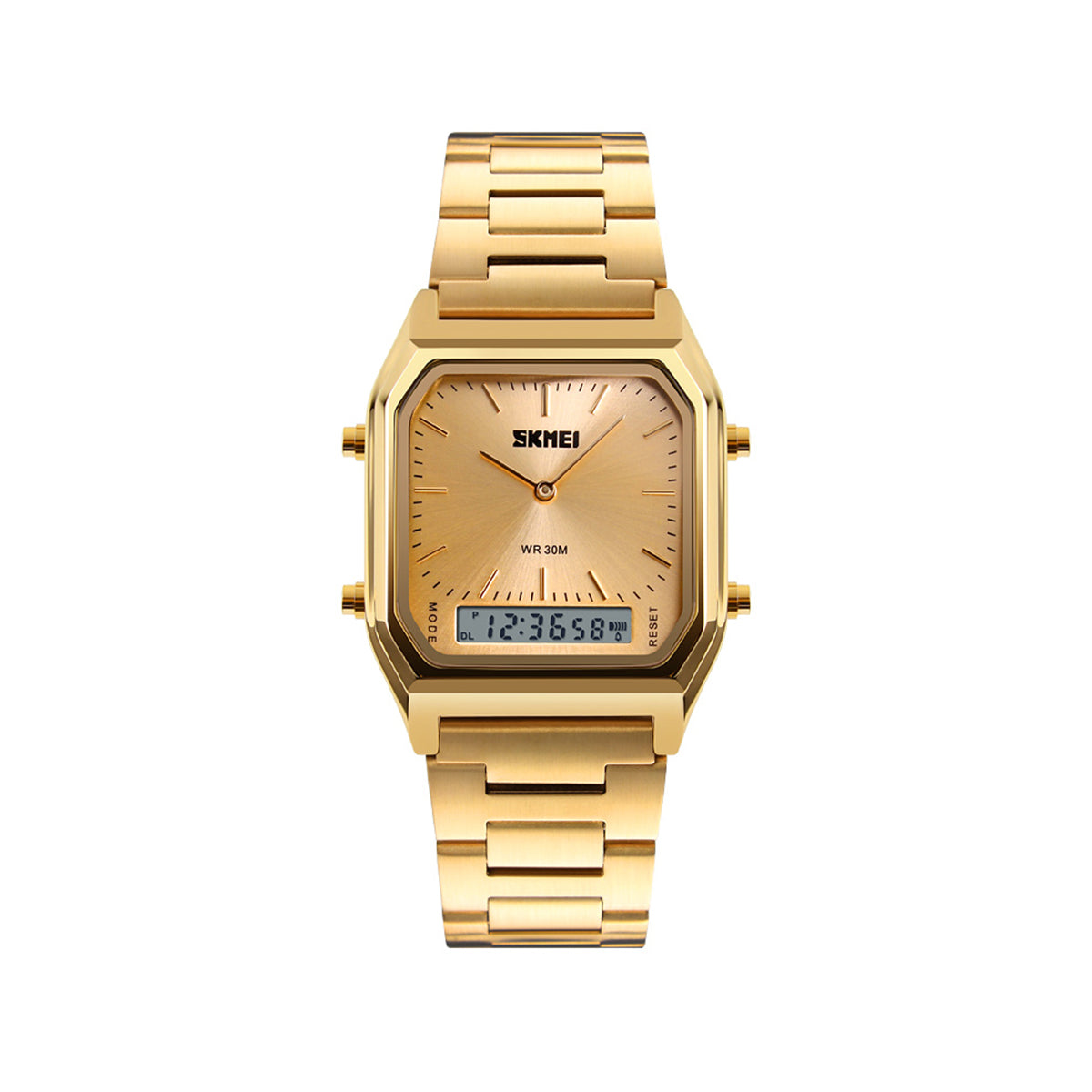SKMEI 1220 Stainless Steel Dual Display Casual Watch-Gold