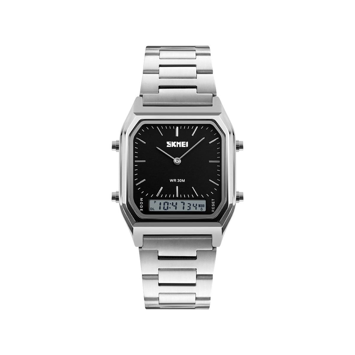 SKMEI 1220 Stainless Steel Dual Display Casual Watch-Silver Black