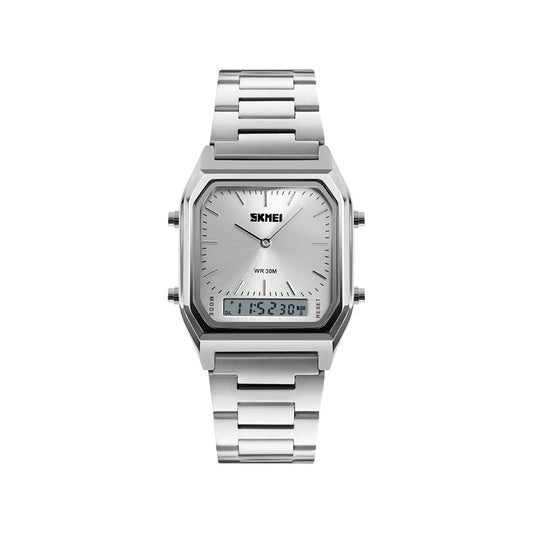 SKMEI 1220 Stainless Steel Dual Display Casual Watch-Silver