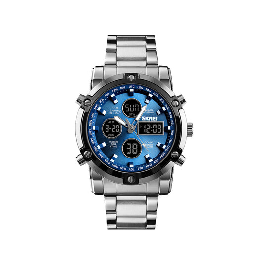 SKMEI 1389 Stainless Steel Dual Time Men's Watch-Black & Silver