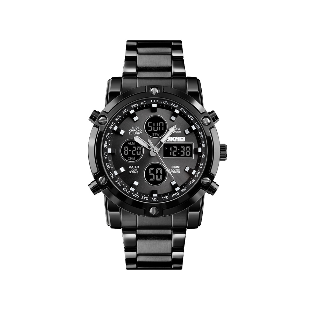 SKMEI 1389 Stainless Steel Dual Time Men's Watch-Black