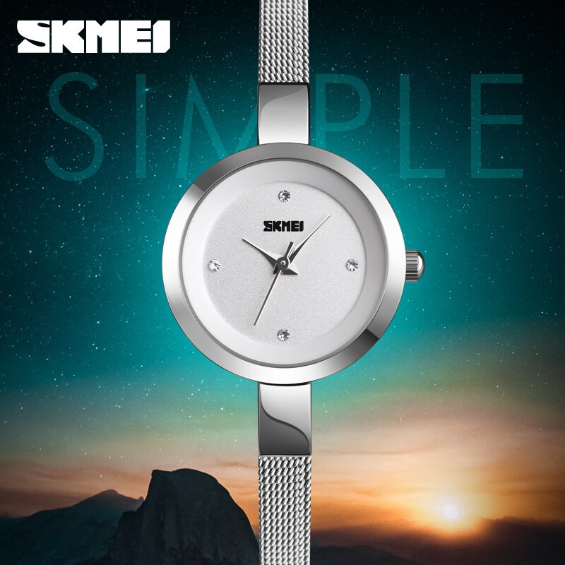 Skmei 1390 Luxury Stainless Steel Minimalist wristwatch for Women- Silver