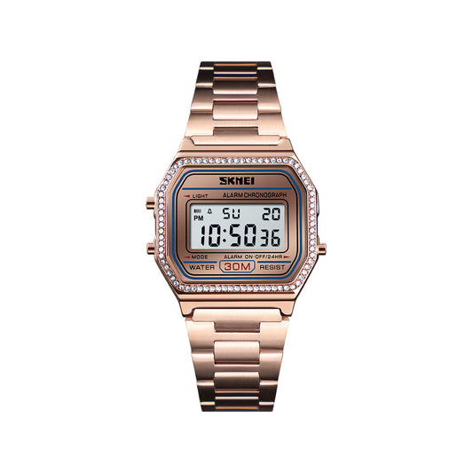 SKMEI 1474 Stainless Steel Digital Watch For Women-Rose Gold