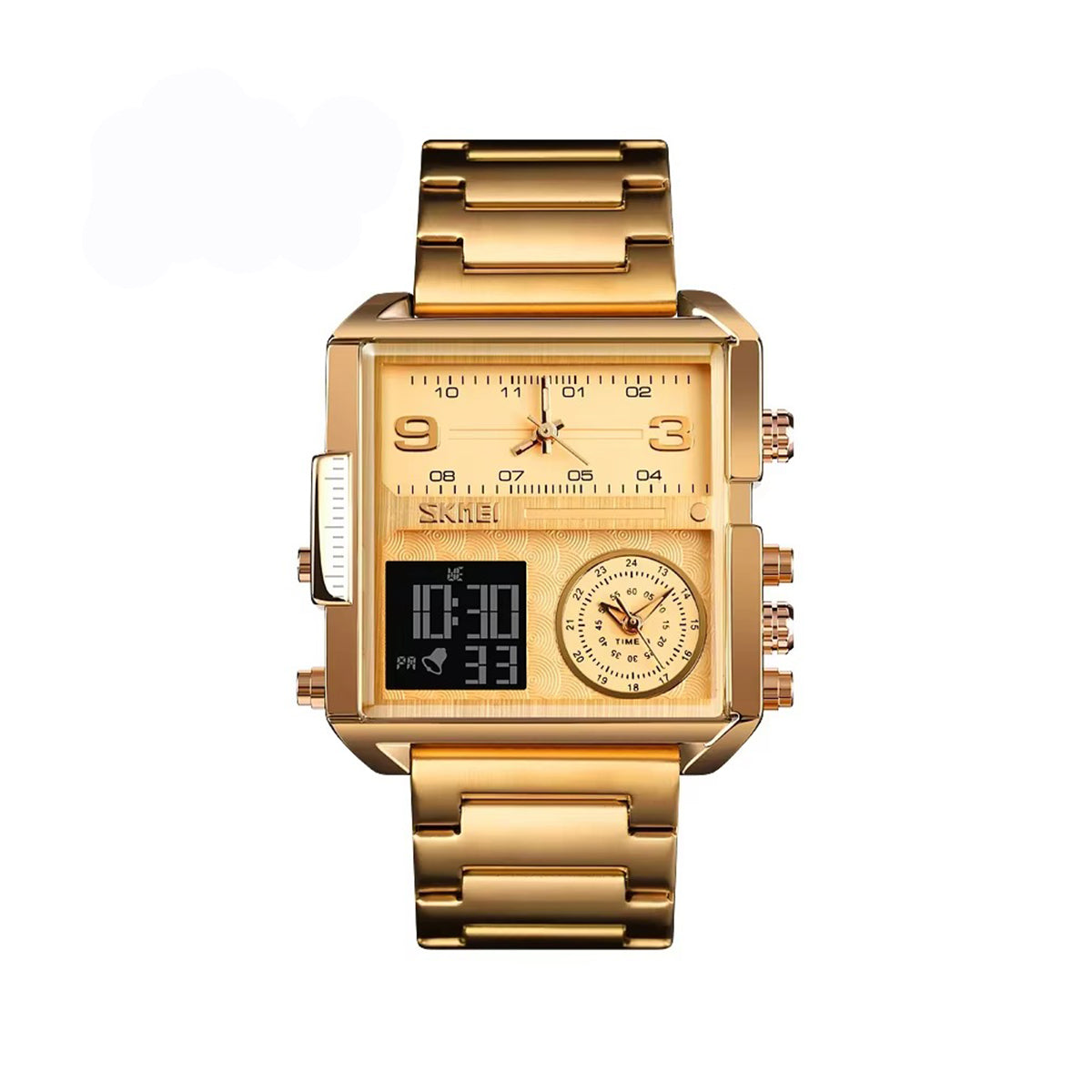 SKMEI 1584 Unique Design Digital Analog Men's Watch-Gold