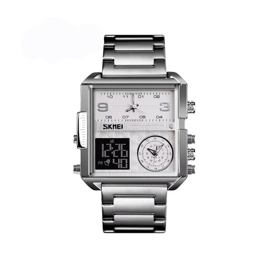 SKMEI 1584 Unique Design Digital Analog Men's Watch-Silver