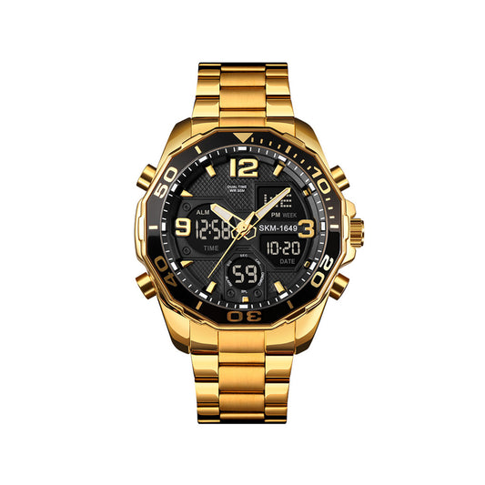 SKMEI 1649 Dual Movement Digital Analog Watch For Men-Gold