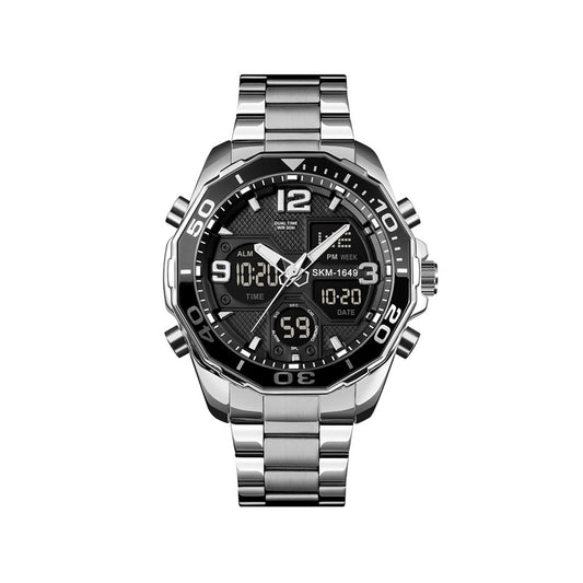 SKMEI 1649 Dual Movement Digital Analog Watch For Men-Silver