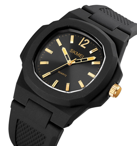 SKMEI 1717 Silicon Strap Analog Watch For Men-Black Gold