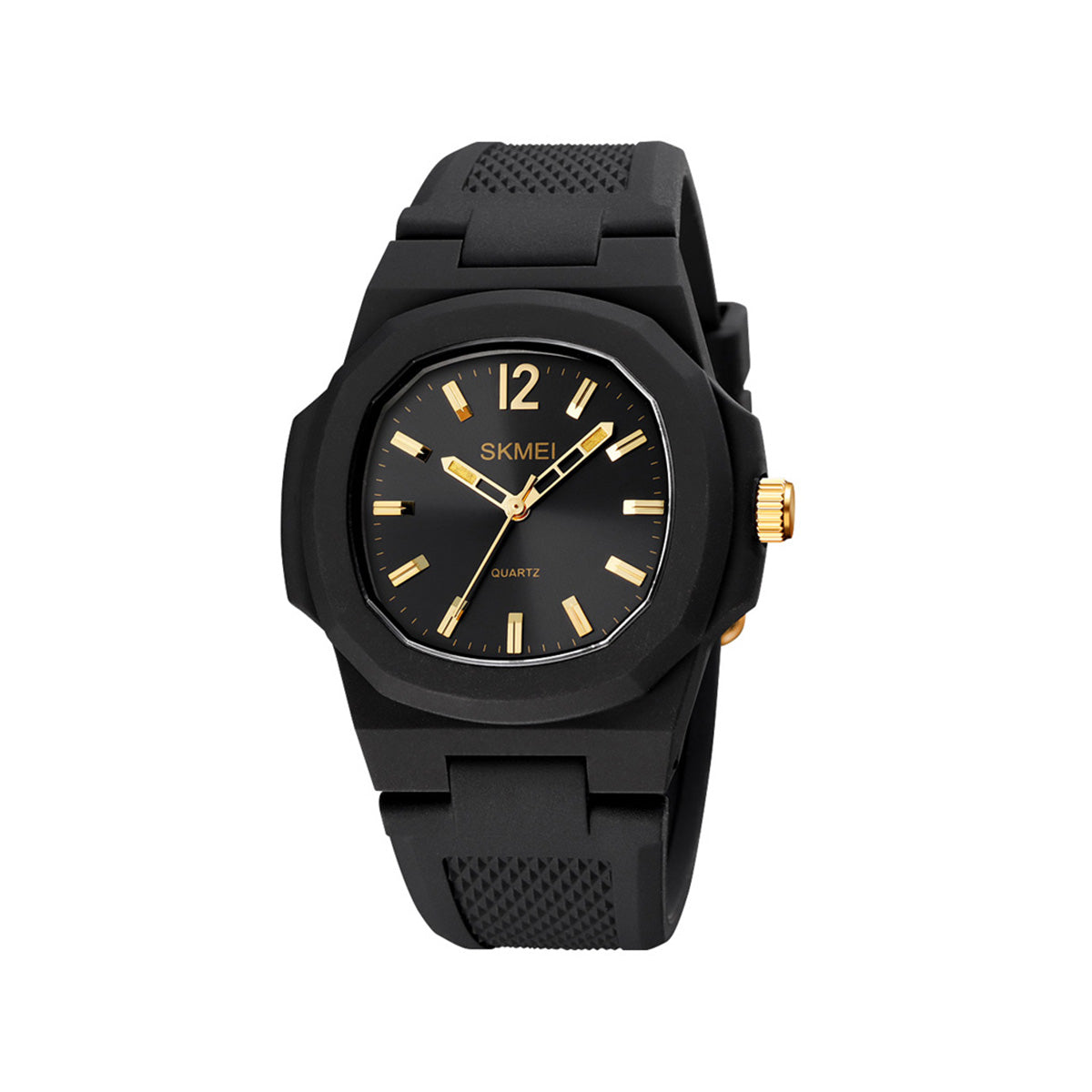 SKMEI 1717 Silicon Strap Analog Watch For Men-Black Gold