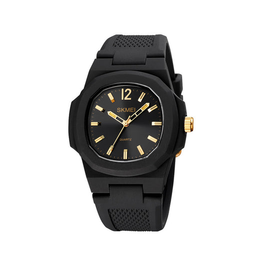 SKMEI 1717 Silicon Strap Analog Watch For Men-Black Gold
