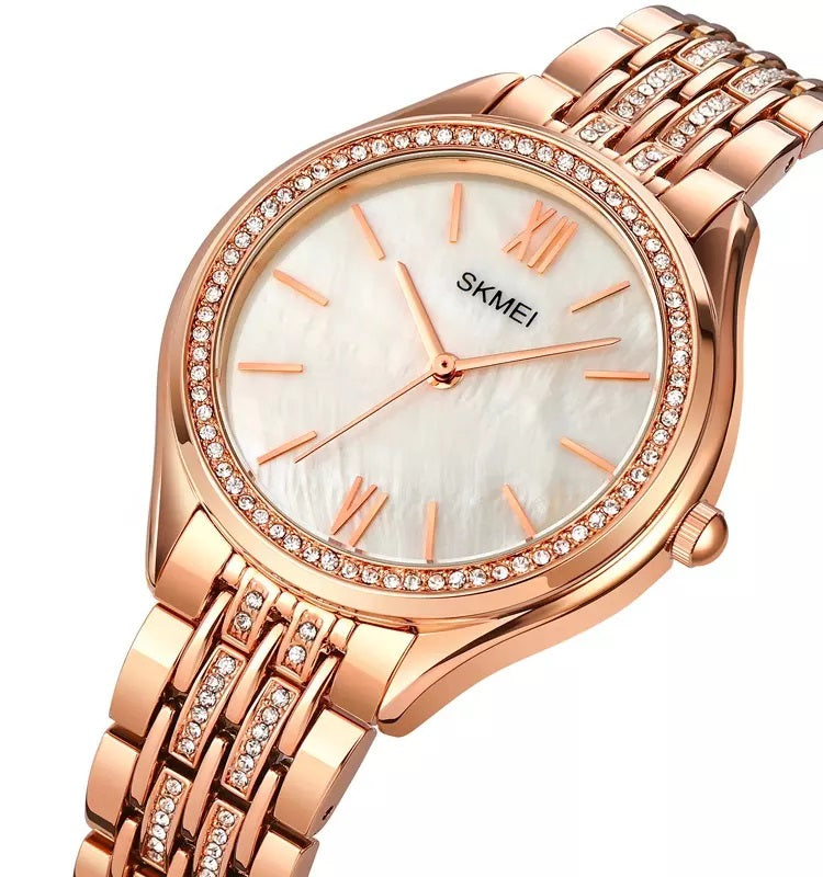 SKMEI 1970 Crystal Ladies Stainless Steel Strap Watch-Rose Gold