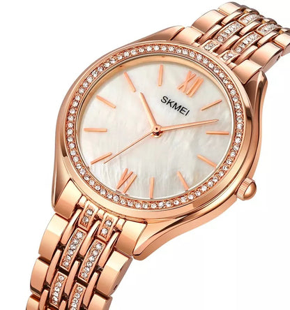 SKMEI 1970 Crystal Ladies Stainless Steel Strap Watch-Rose Gold