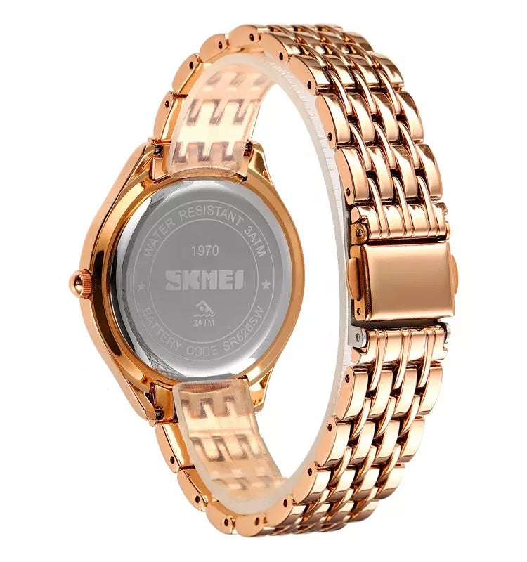 SKMEI 1970 Crystal Ladies Stainless Steel Strap Watch-Rose Gold