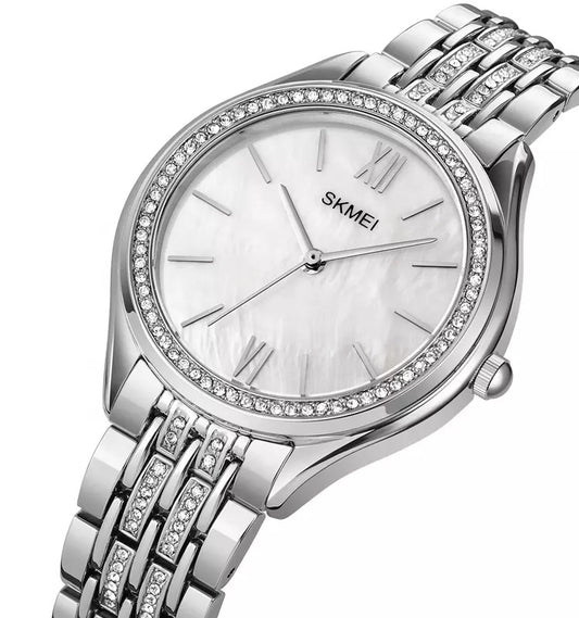 SKMEI 1970 Crystal Ladies Stainless Steel Strap Watch-Silver