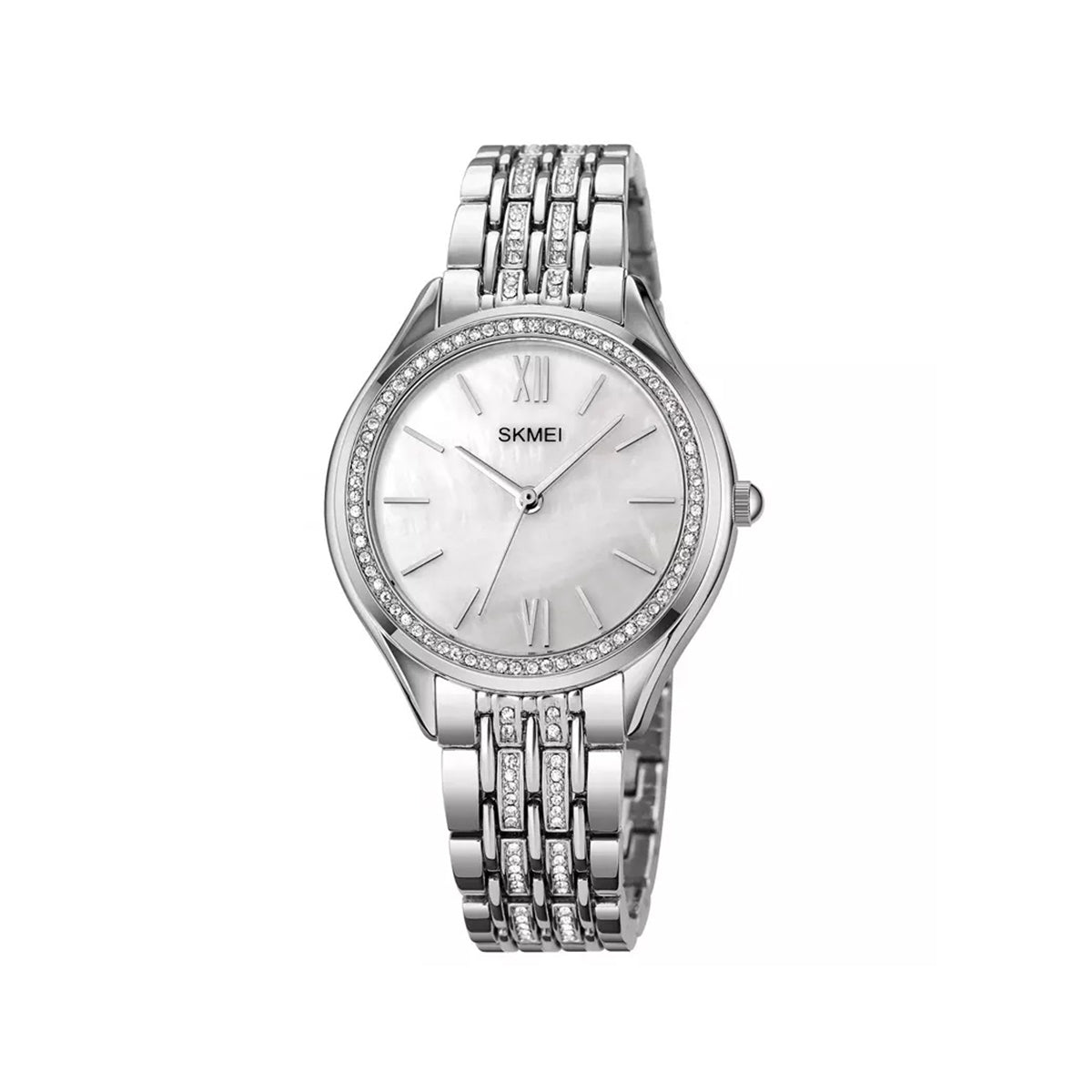 SKMEI 1970 Crystal Ladies Stainless Steel Strap Watch-Silver