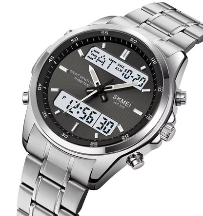 SKMEI 2049 Electronic Dual Display Quartz Watch For Men-Silver Black