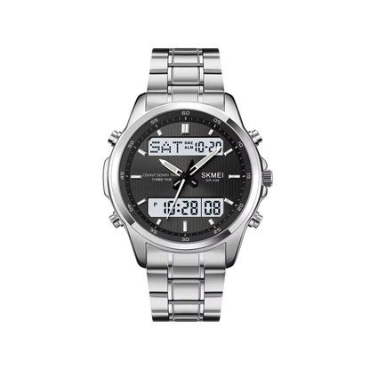 SKMEI 2049 Electronic Dual Display Quartz Watch For Men-Silver Black