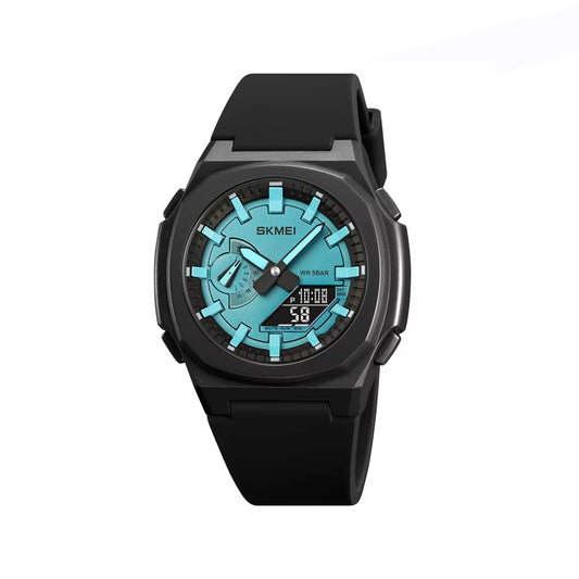 SKMEI 2091 Dual Time Digital Silicon Band Men’s Watch-Black Blue