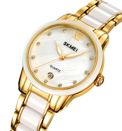 SKMEI 2175 CERAMIC LUXURY Fashion Ladies Watch-Gold