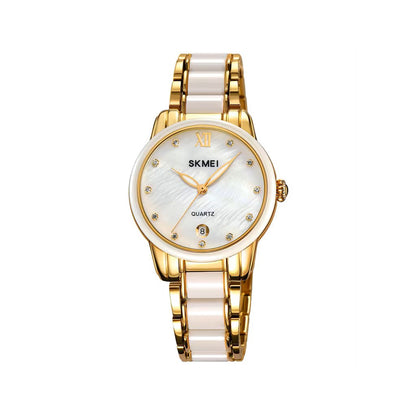 SKMEI 2175 CERAMIC LUXURY Fashion Ladies Watch-Gold