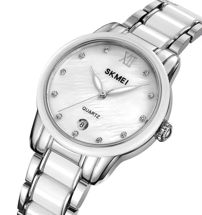 SKMEI 2175 CERAMIC LUXURY Fashion Ladies Watch-Silver