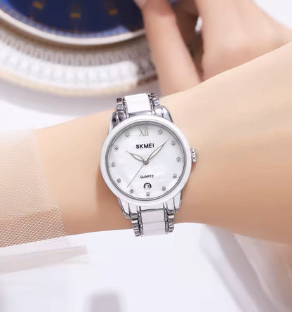 SKMEI 2175 CERAMIC LUXURY Fashion Ladies Watch-Silver