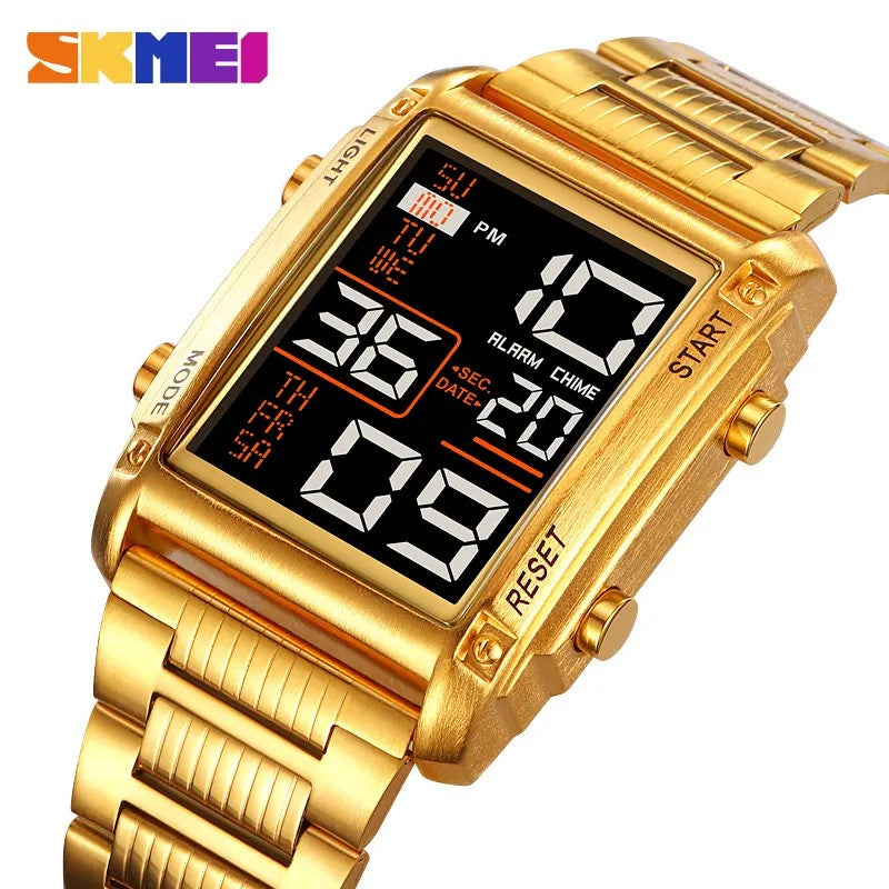 SKMEI 2206 Electronic Stainless Steel Fashion Men's Watch-Gold
