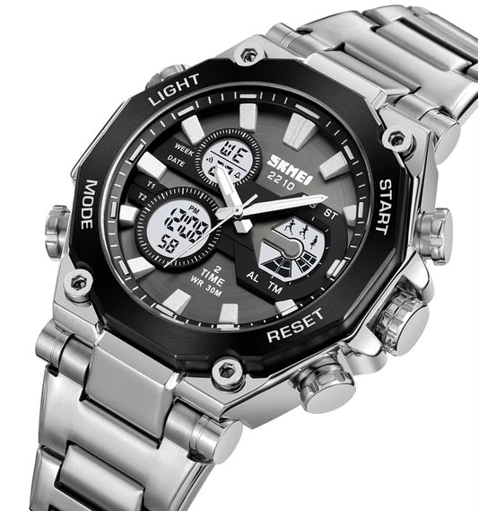 SKMEI 2210 Dual Time Digital Stainless Steel Men's Watch