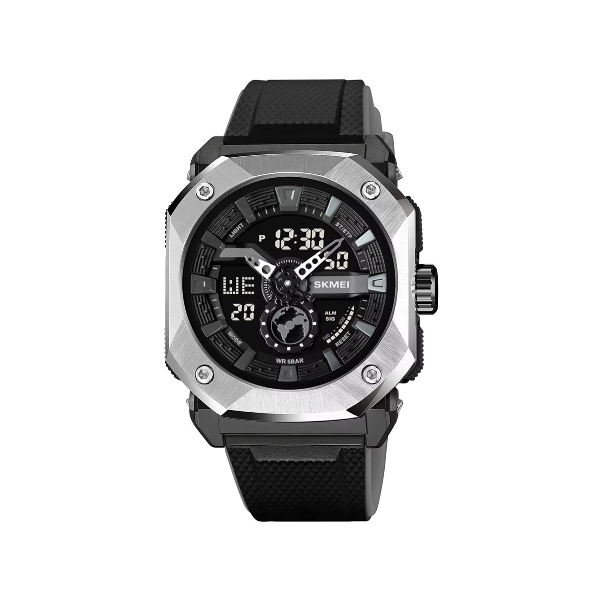 SKMEI 2272 Silicon Strap Sports Analog Digital Watch-Silver