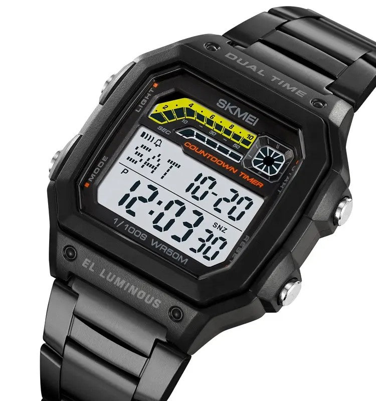 SKMEI 2307 Digital Square Stainless Steel Men’s Watch-Black