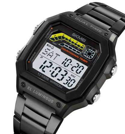 SKMEI 2307 Digital Square Stainless Steel Men’s Watch-Black