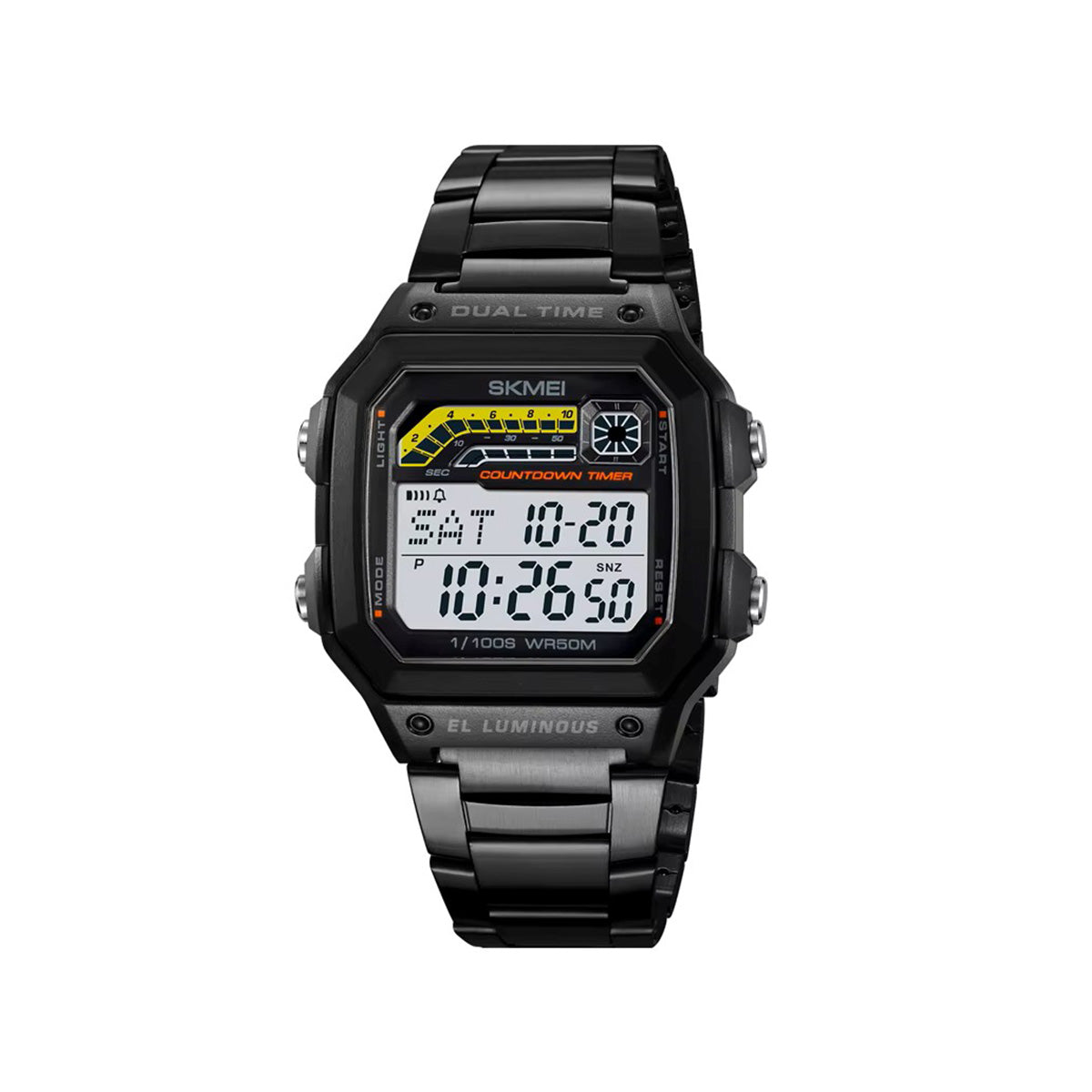 SKMEI 2307 Digital Square Stainless Steel Men’s Watch-Black