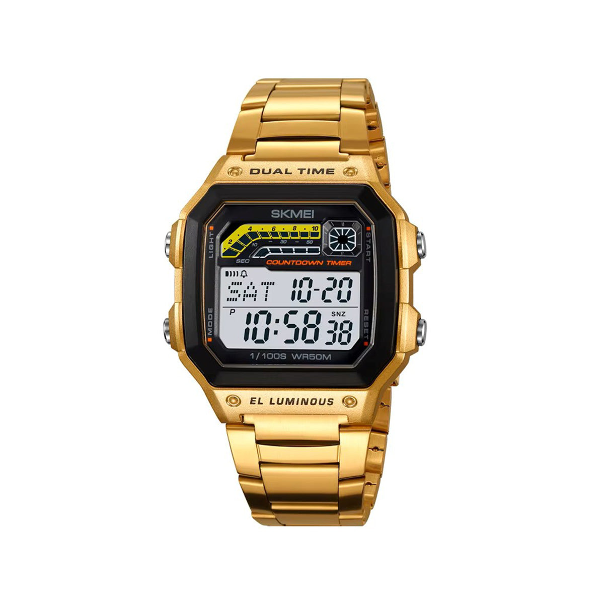 SKMEI 2307 Digital Square Stainless Steel Men’s Watch-Gold