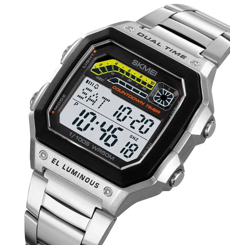 SKMEI 2307 Digital Square Stainless Steel Men’s Watch-Silver