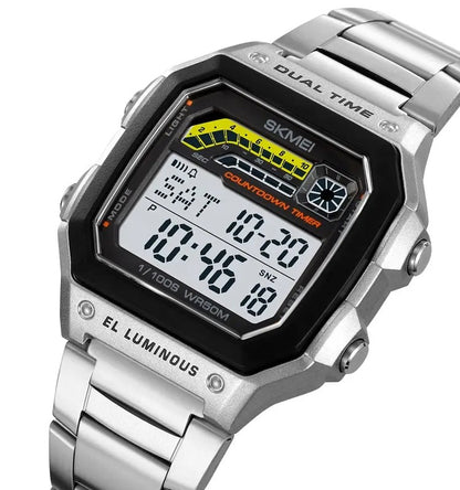 SKMEI 2307 Digital Square Stainless Steel Men’s Watch-Silver
