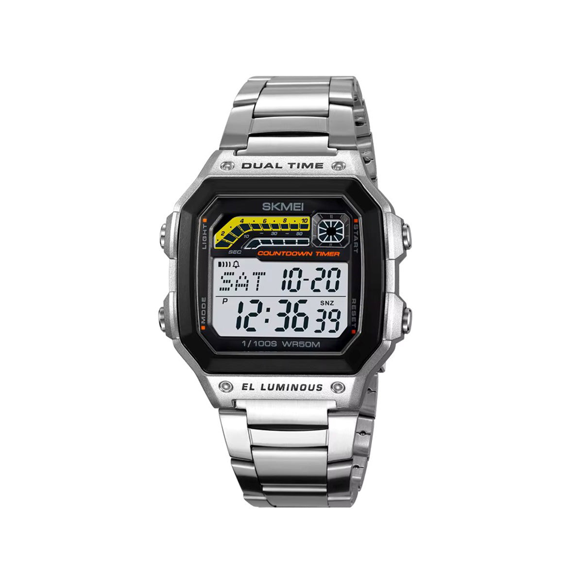 SKMEI 2307 Digital Square Stainless Steel Men’s Watch-Silver