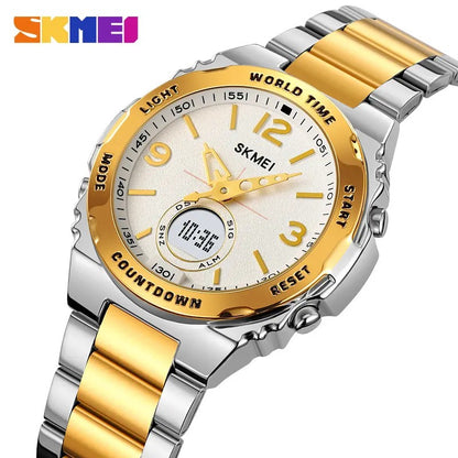 SKMEI 2310 Digital Analog Stainless Steel Watch for Men-Silver Gold
