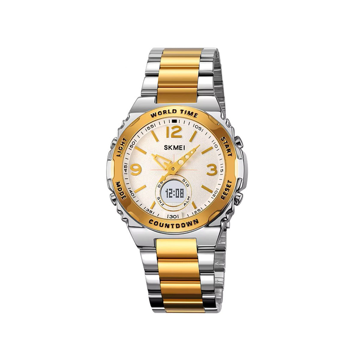 SKMEI 2310 Digital Analog Stainless Steel Watch for Men-Silver Gold