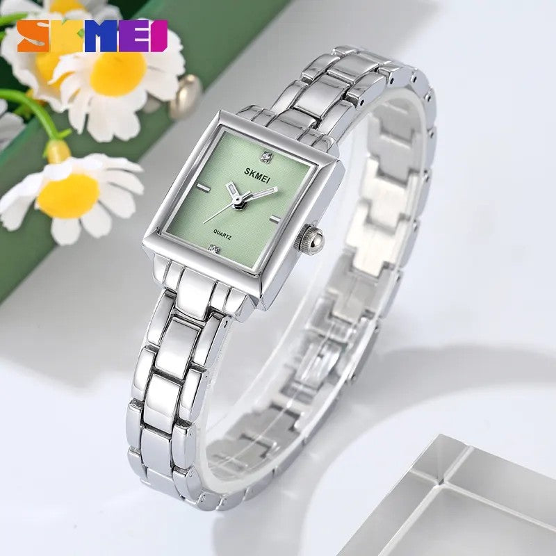 SKMEI 2315 Vintage Stainless Steel Ladies Watch-Silver Green