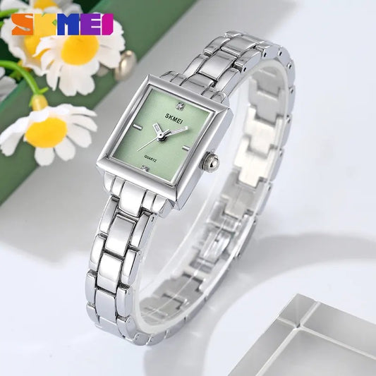 SKMEI 2315 Vintage Stainless Steel Ladies Watch-Silver Green