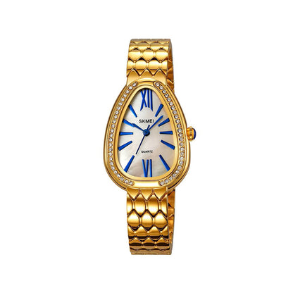 SKMEI 2331 Rhinestone Stainless Steel Quartz Ladies Watch-Gold