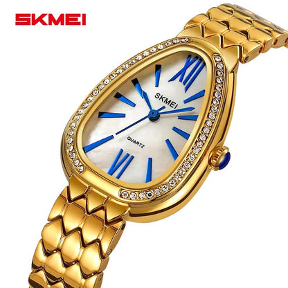 SKMEI 2331 Rhinestone Stainless Steel Quartz Ladies Watch-Gold