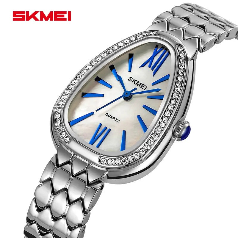 SKMEI 2331 Rhinestone Stainless Steel Quartz Ladies Watch-Silver