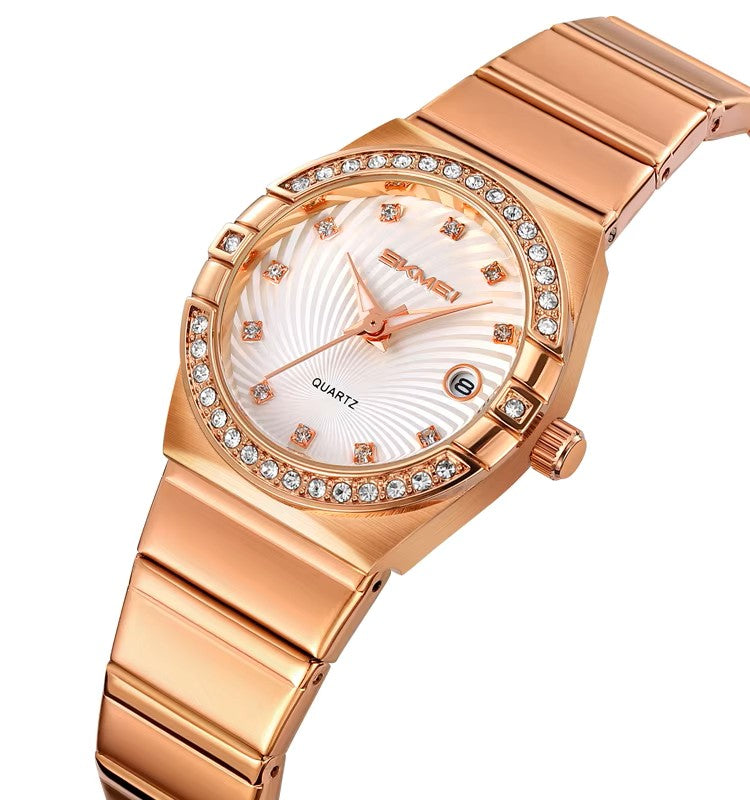 SKMEI 2342 Quartz Stainless Steel Diamond Ladies Watch-Rose Gold