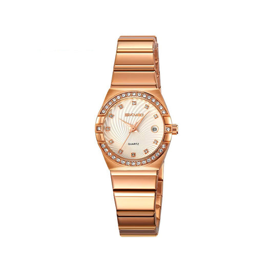 SKMEI 2342 Quartz Stainless Steel Diamond Ladies Watch-Rose Gold