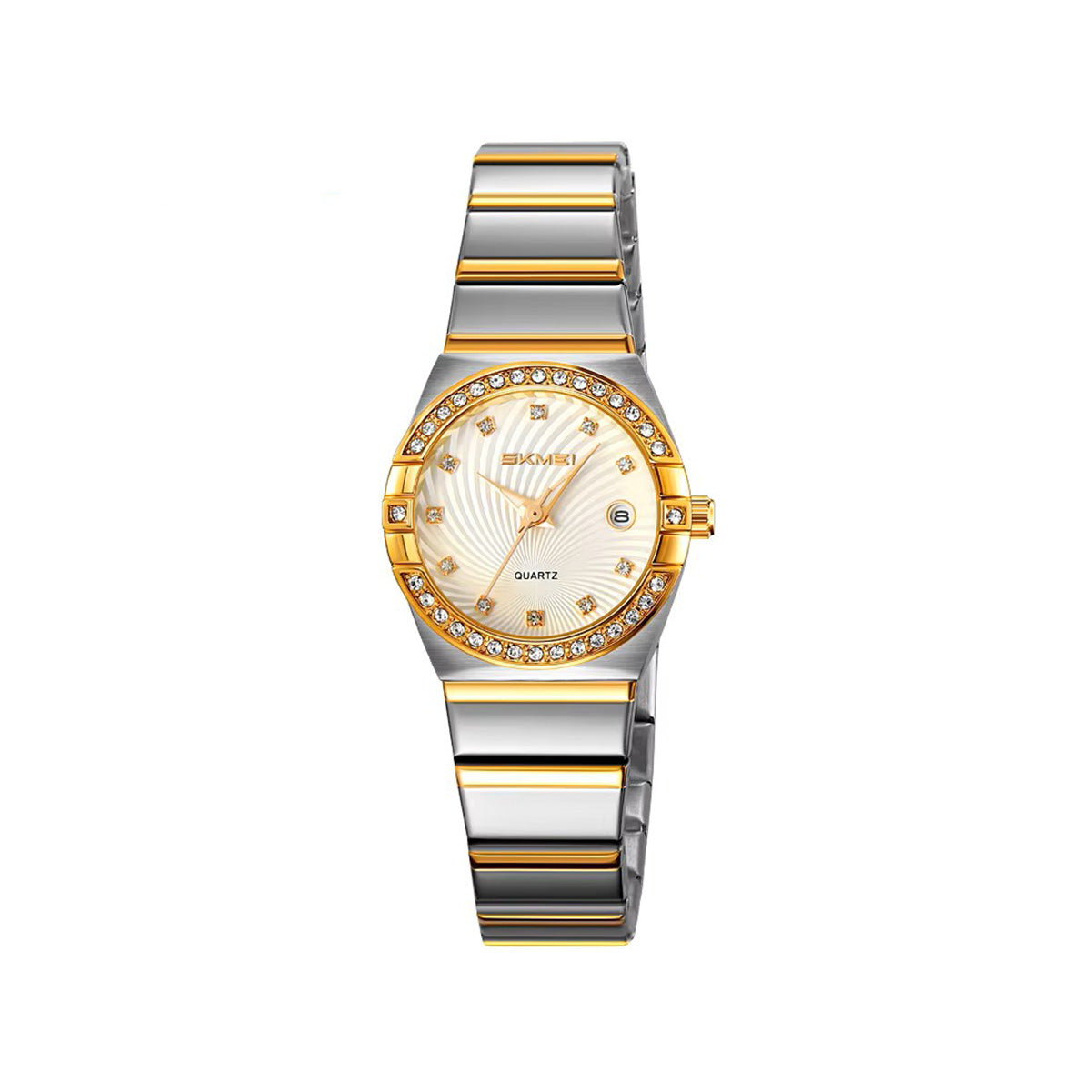 SKMEI 2342 Quartz Stainless Steel Diamond Ladies Watch-Silver Gold